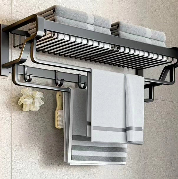 Bathroom Wall Mounted Towel Rack Accessory with Hooks