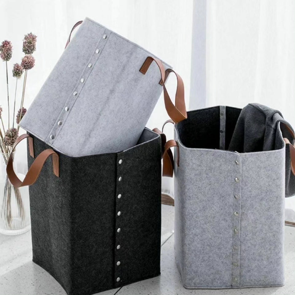 Foldable Laundry Basket with Leather Handles