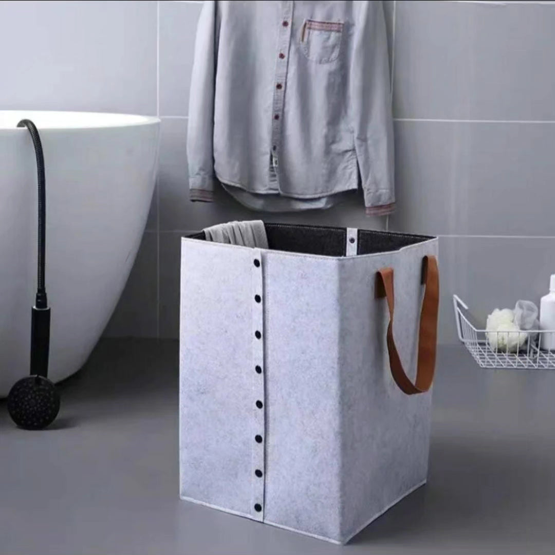 Foldable Laundry Basket with Leather Handles