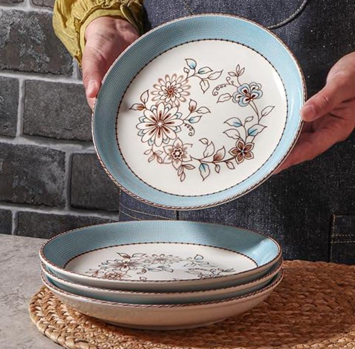 Ceramic Flowered Round Dinner Plate