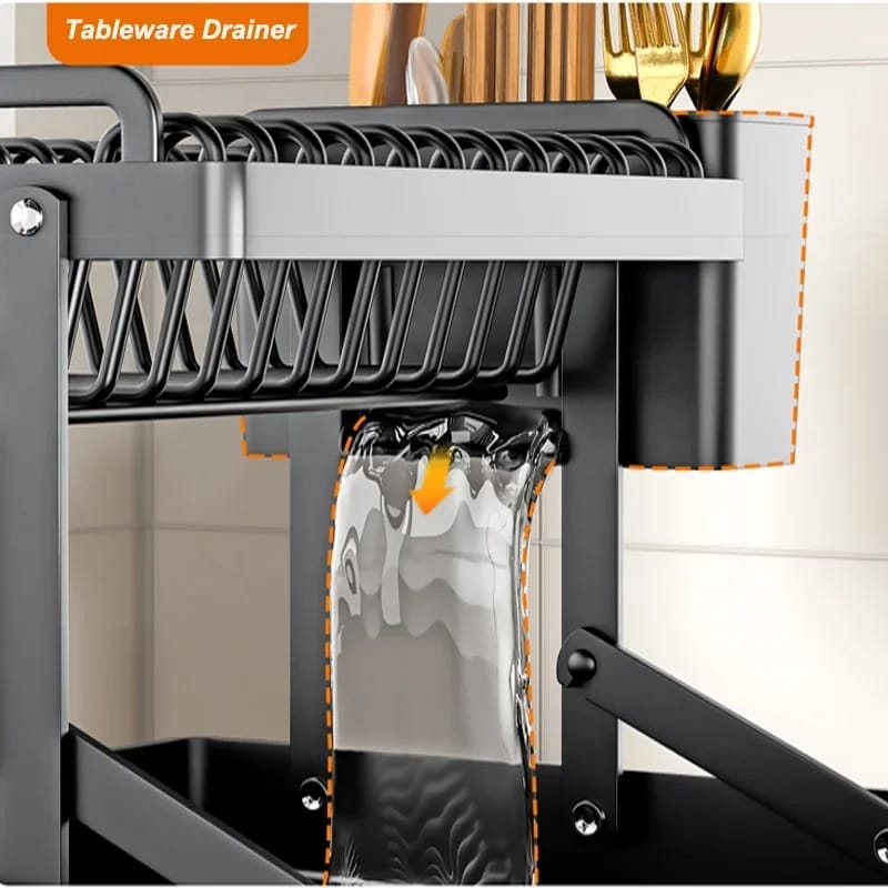 2 Tier Foldable Dish Drying Rack with Drip Tray