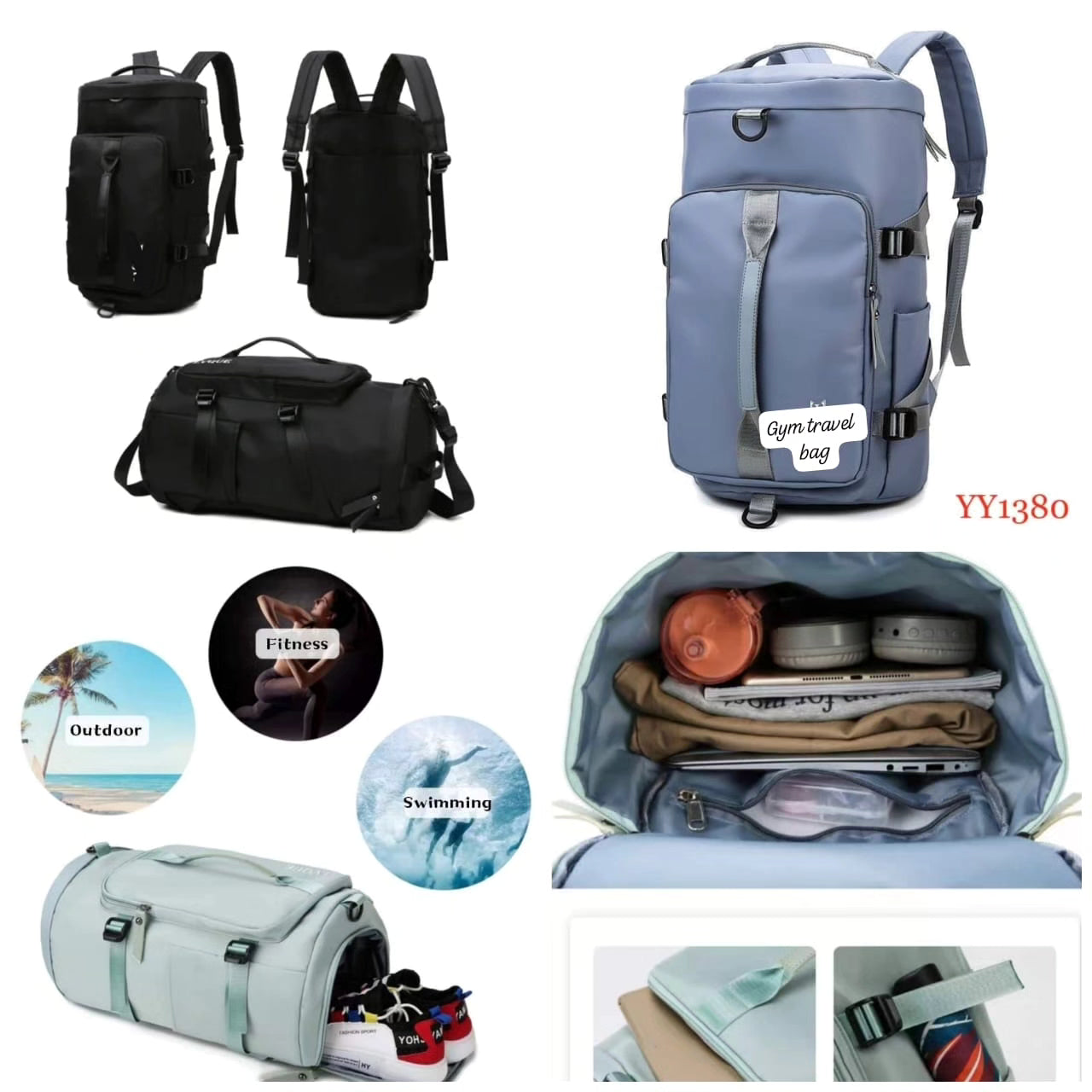 Gym travel duffle bag with shoe compartment