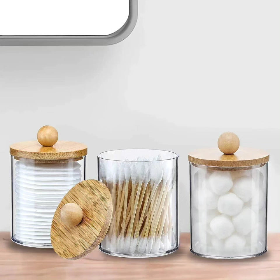 3pcs Acrylic Storage Box Set with Bamboo Lids and Tray