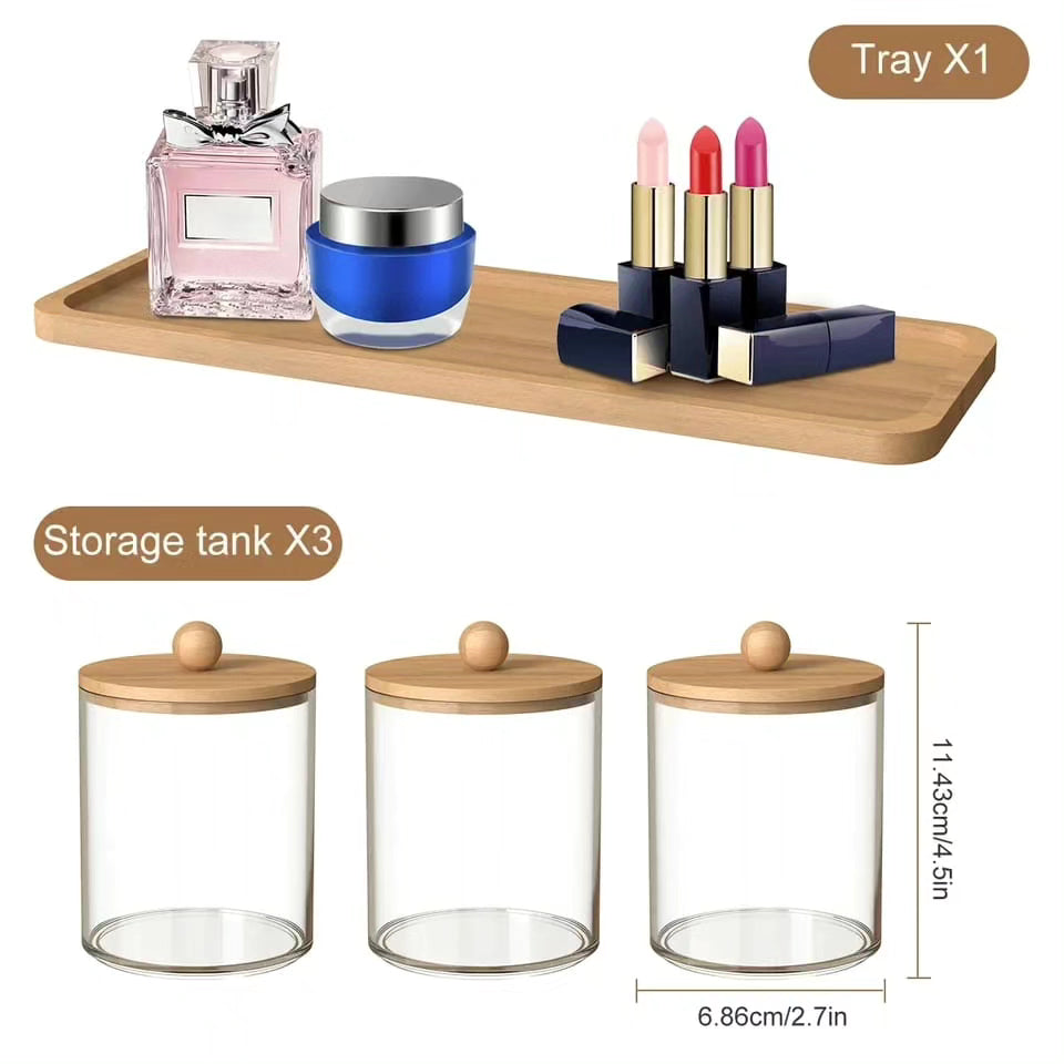 3pcs Acrylic Storage Box Set with Bamboo Lids and Tray