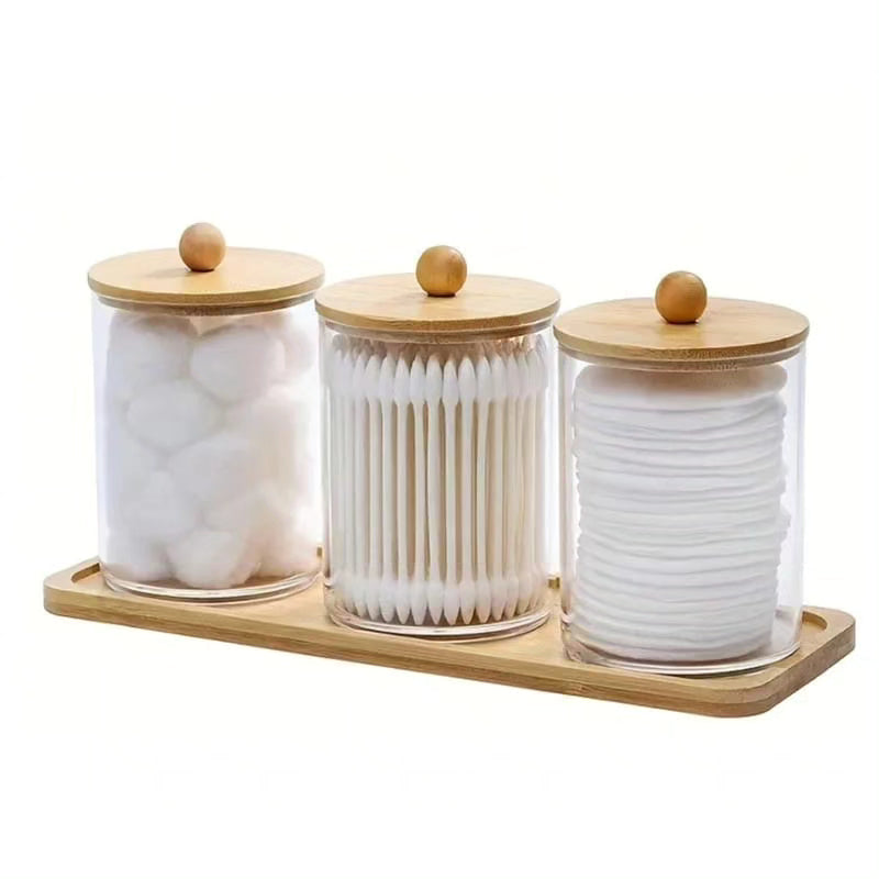 3pcs Acrylic Storage Box Set with Bamboo Lids and Tray