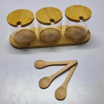 3 in 1 Glass canisters set with bamboo lids