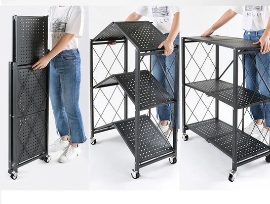 3 Tier foldable metallic kitchen rack