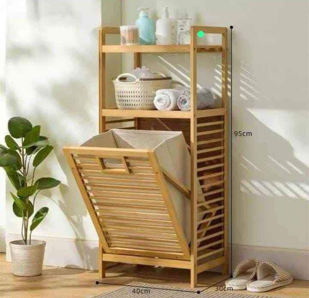 Bamboo bathroom organizer with clothes busket -10,999/-