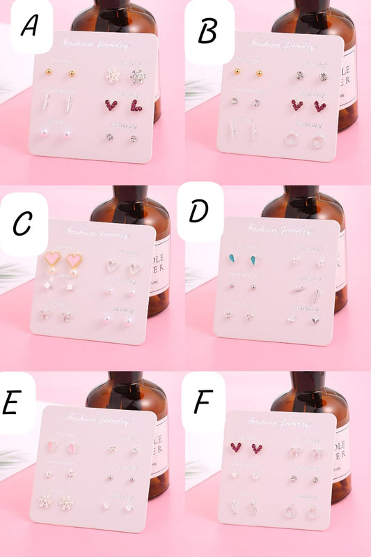 6Pairs Set  Heart Stud Earings