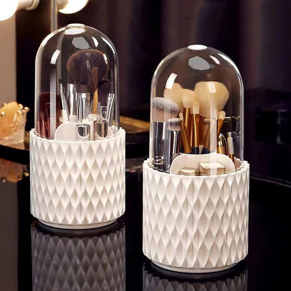 Diamond Pattern Dustproof Cosmetic Brush Holder with Clear Dome Cover