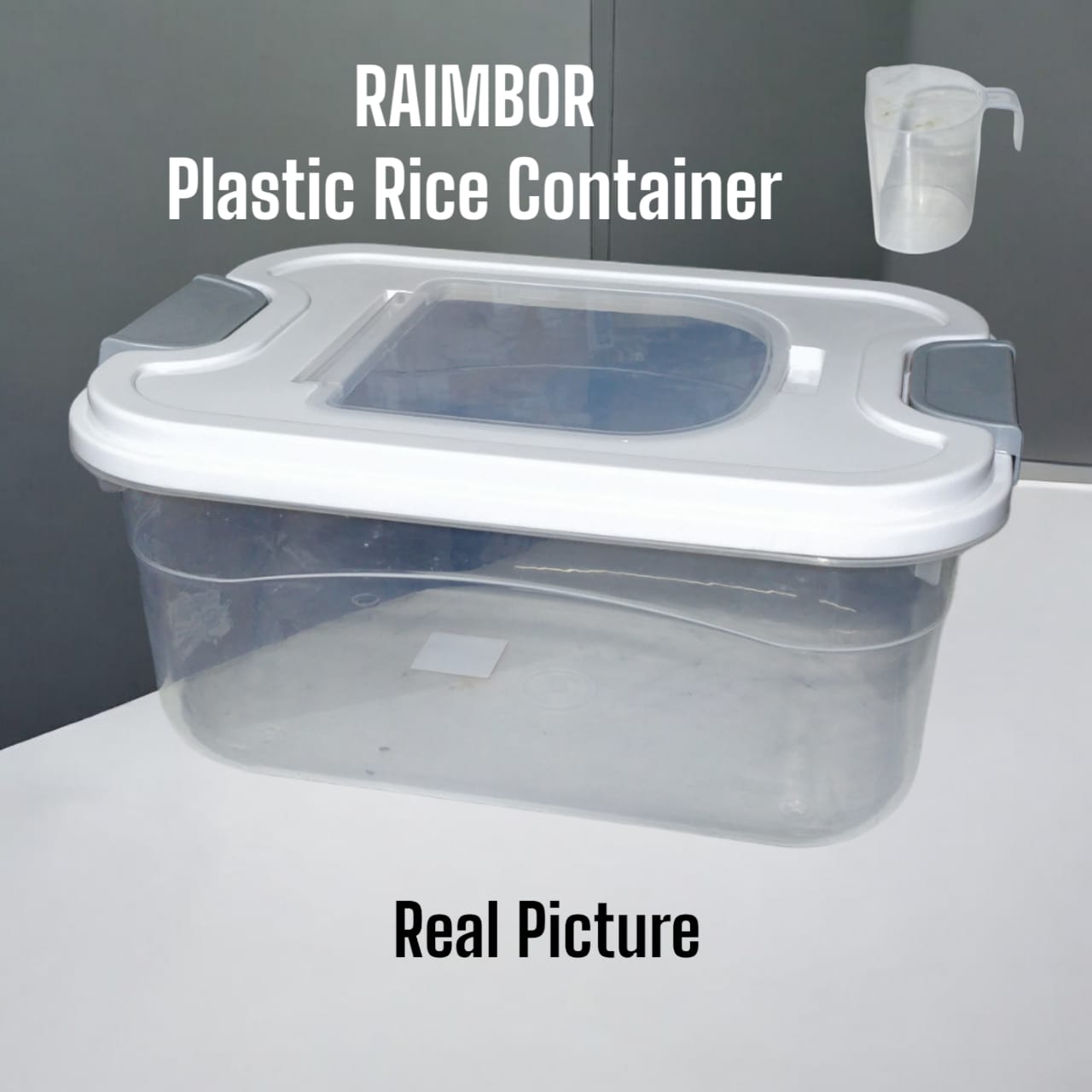 Rice storage container with cup