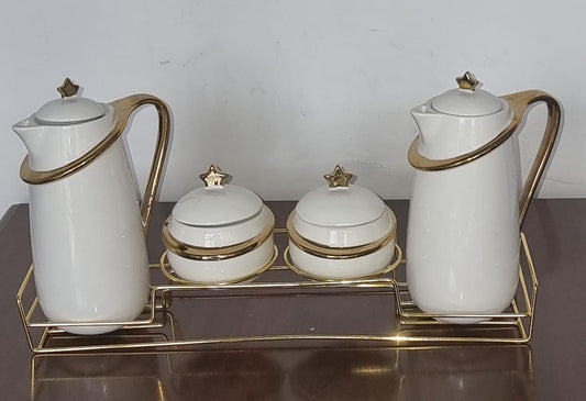 7pc Ceramic golden  set (2 jugs 840ml ; 2 sugar dishes 220ml; air tight lids)