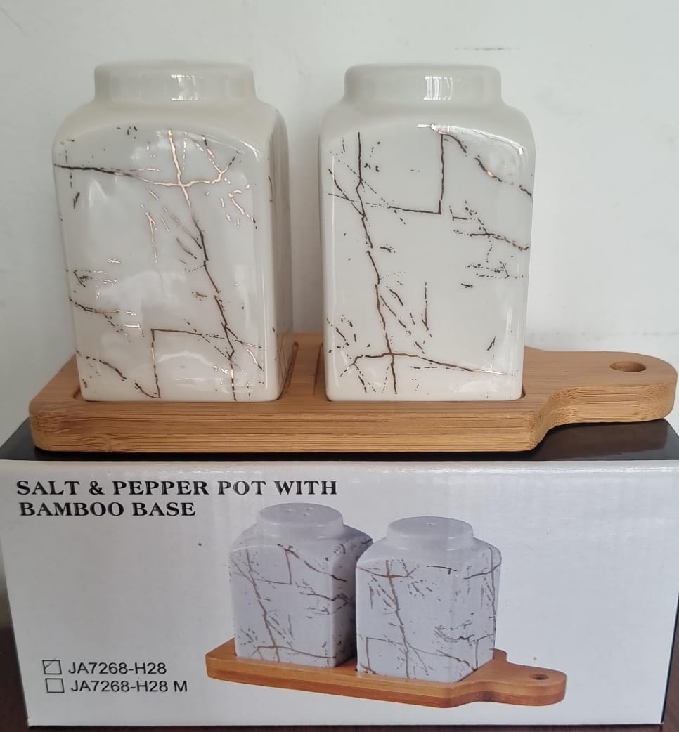 Salt and pepper pot with bamboo base