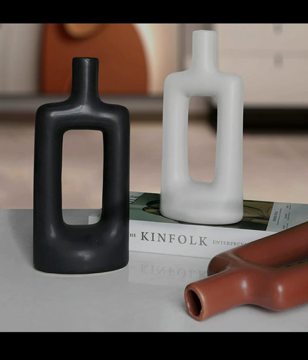 Sculptural Geometric Hollow Ceramic Vase