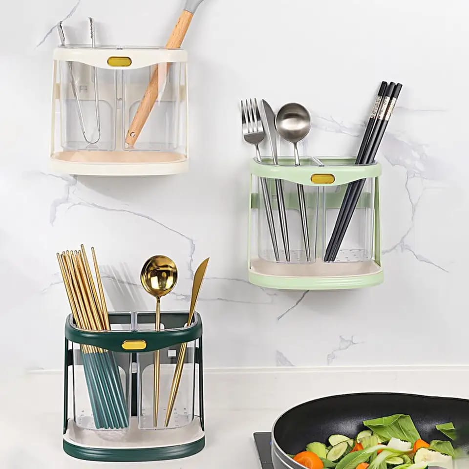 Double grid cutlery organiser with drain hole