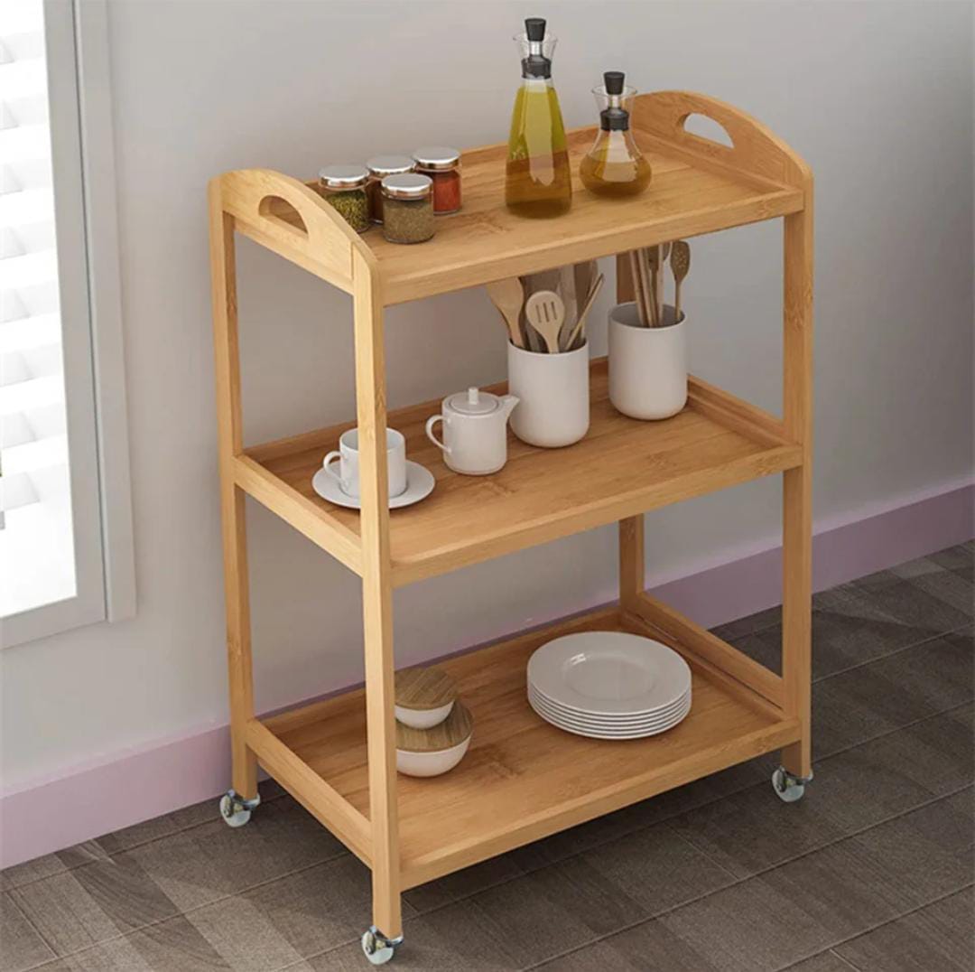 Bamboo Serving Cart/Side Table with wheels