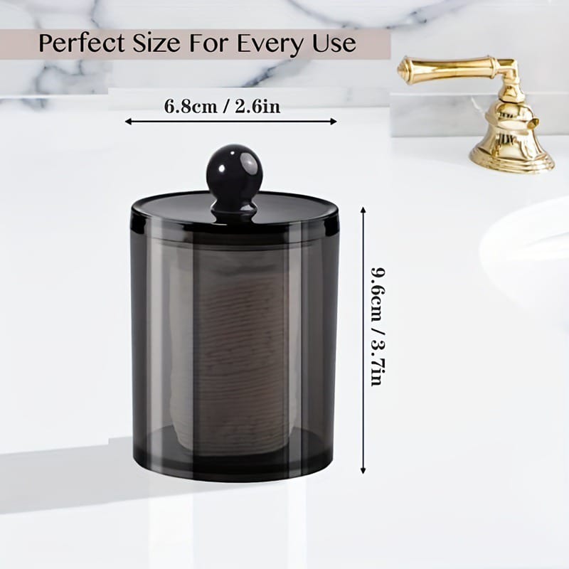 10 oz Black Bathroom Jar/ Cotton Swab Storage Dispenser