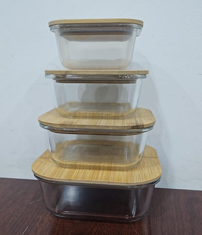 Set of 4 glass containers with airtight bamboo lids