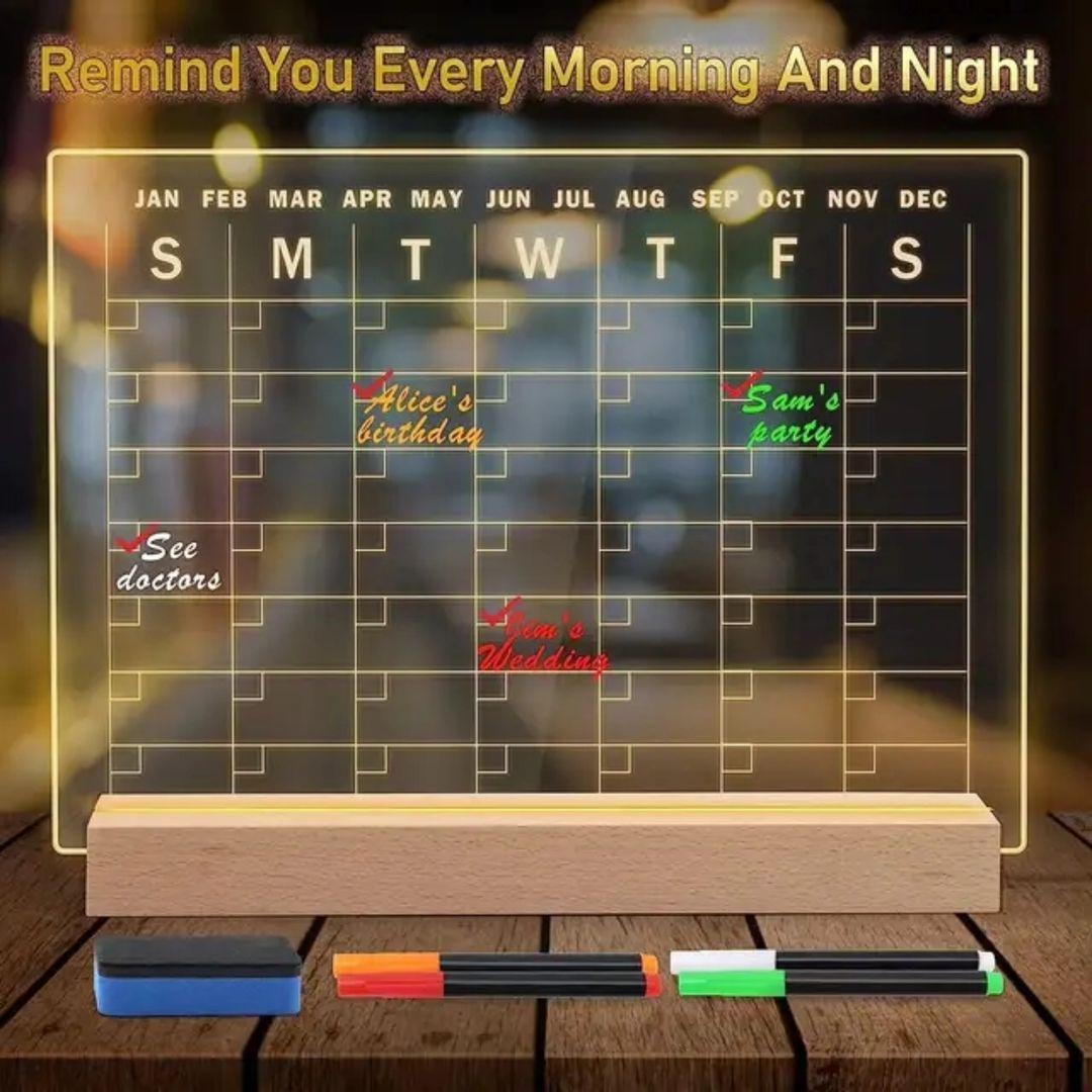 Monthly Desktop Planner with Rechargeable LED Lights & Wooden Stand