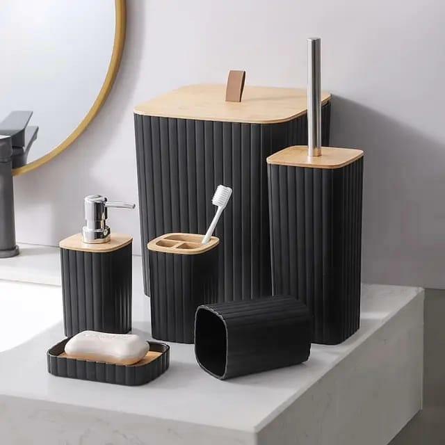 6pcs Eco-Friendly Plastic Bamboo  bathroom Accessories set