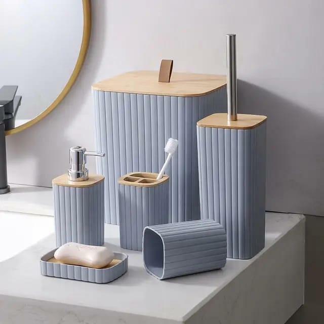 6pcs Eco-Friendly Plastic Bamboo  bathroom Accessories set