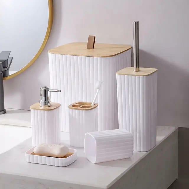 6pcs Eco-Friendly Plastic Bamboo  bathroom Accessories set