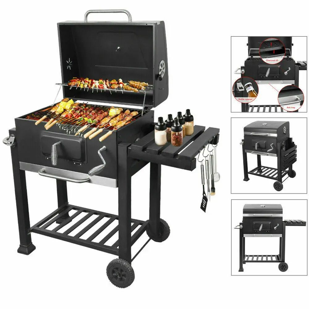 Outdoor Garden Barbecue Portable BBQ Grill Outdoor Large Charcoal Trolley Rectangular BBQ Barbecue Grill*