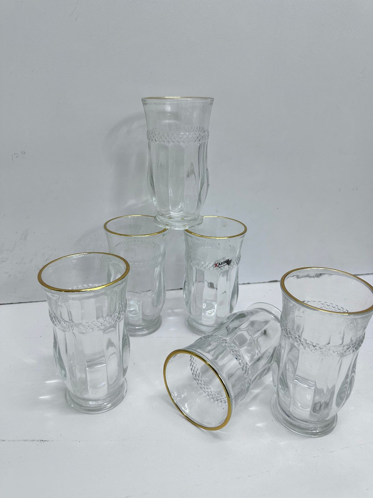 6pc Long glasses with gold rim