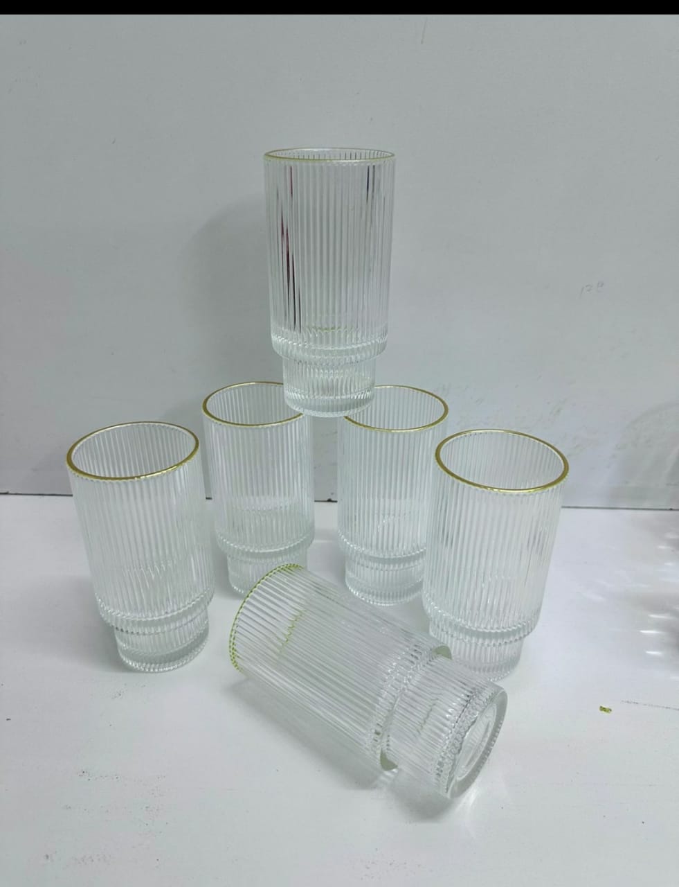 6pc Long glasses with gold rim