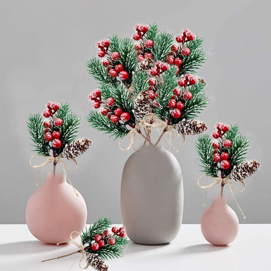 Christmas Red Berry Artificial Flower Pine Cone Branch Christmas Tree Decorations 2pc set