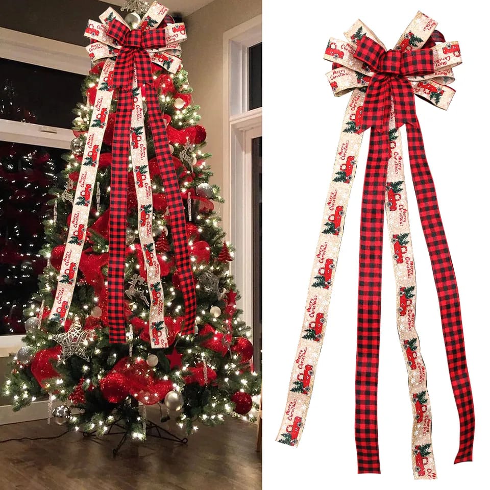 Christmas Bows 110cm Plaid Bowknot Christmas Tree Decoration Ornament New Year Home Decor Handmade Gift Bows*