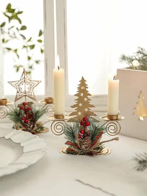 Christmas Candle Holder Santa Claus Elk tree Golden Iron Candlestick New Year Table Ornaments Xmas Gift Decor for home*