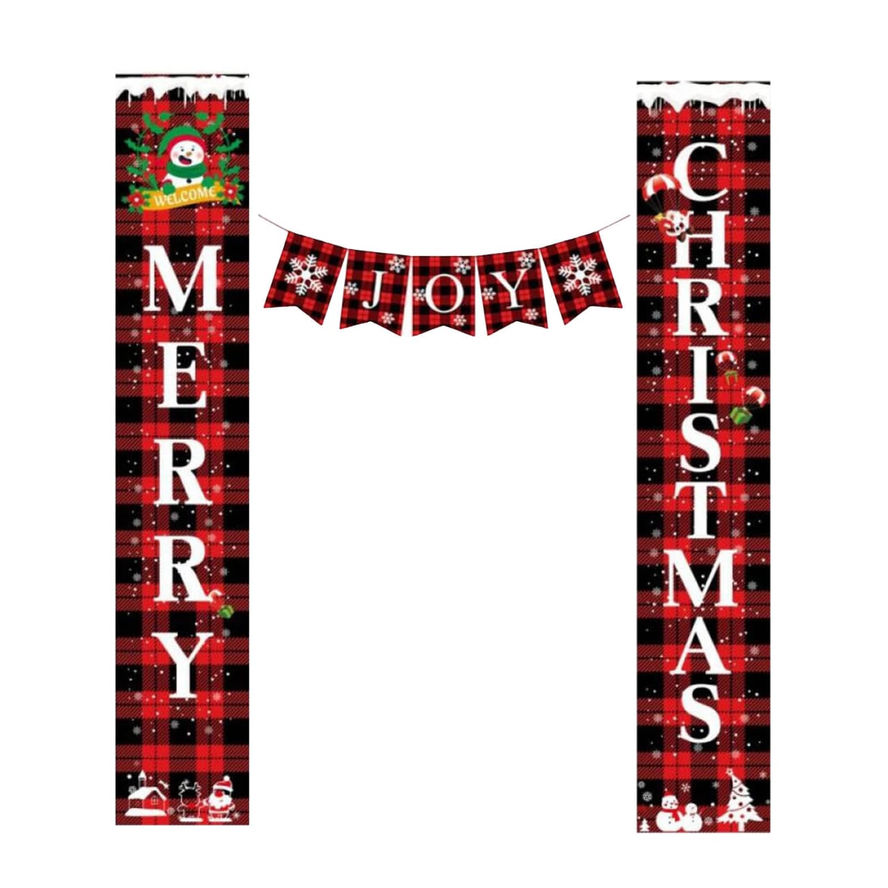 *Merry Christmas Porch Sign Joy Christmas Banners Red Black Buffalo Plaid Porch Signs Christmas Christmas Decorations*