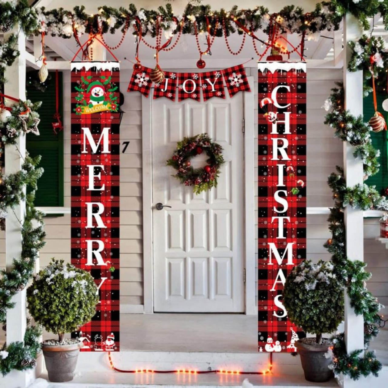 *Merry Christmas Porch Sign Joy Christmas Banners Red Black Buffalo Plaid Porch Signs Christmas Christmas Decorations*