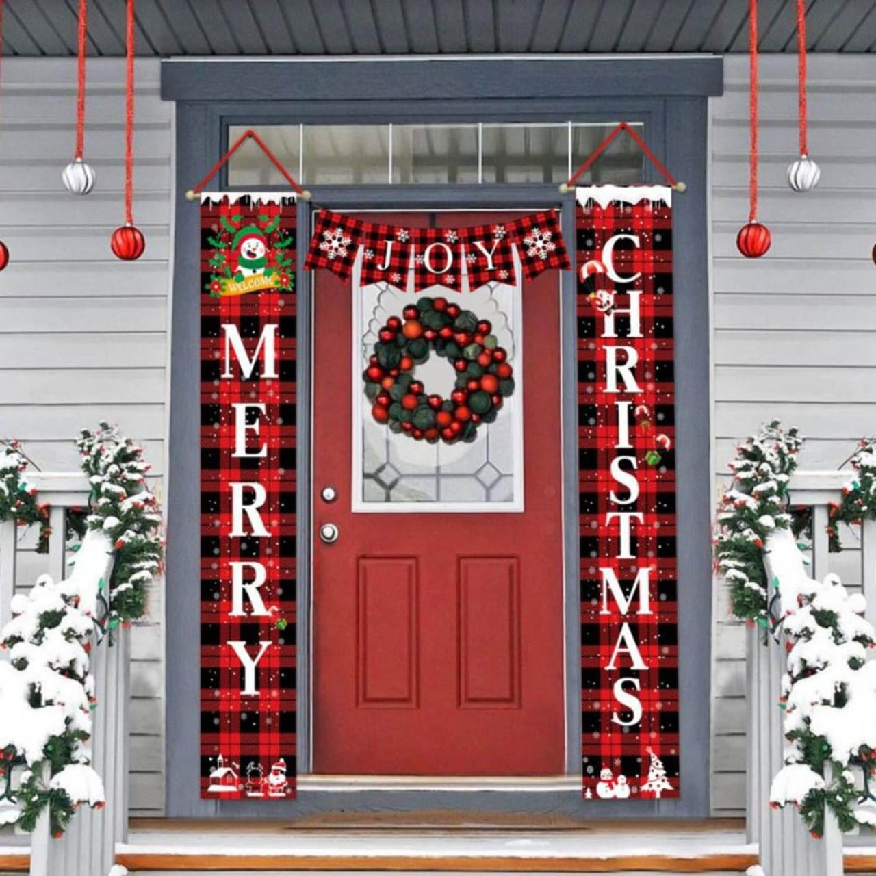 *Merry Christmas Porch Sign Joy Christmas Banners Red Black Buffalo Plaid Porch Signs Christmas Christmas Decorations*