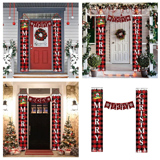 *Merry Christmas Porch Sign Joy Christmas Banners Red Black Buffalo Plaid Porch Signs Christmas Christmas Decorations*