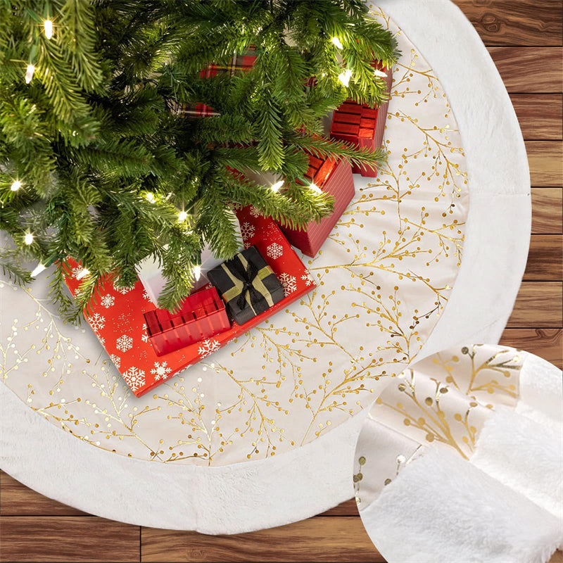 Christmas Tree Skirt White Plush Carpet  Xmas Tree Mat Christmas Tree Mat Decor 

 *gold/white*