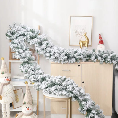 2.7M Christmas Pine Garland Snow Flocking Falling Cedar Rattan Greenery gha