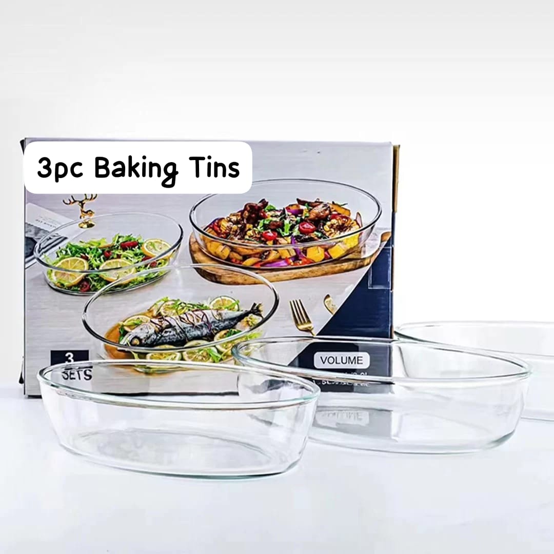 3pc Oval Glass Baking Dish Set,1.5, 2 & 3L