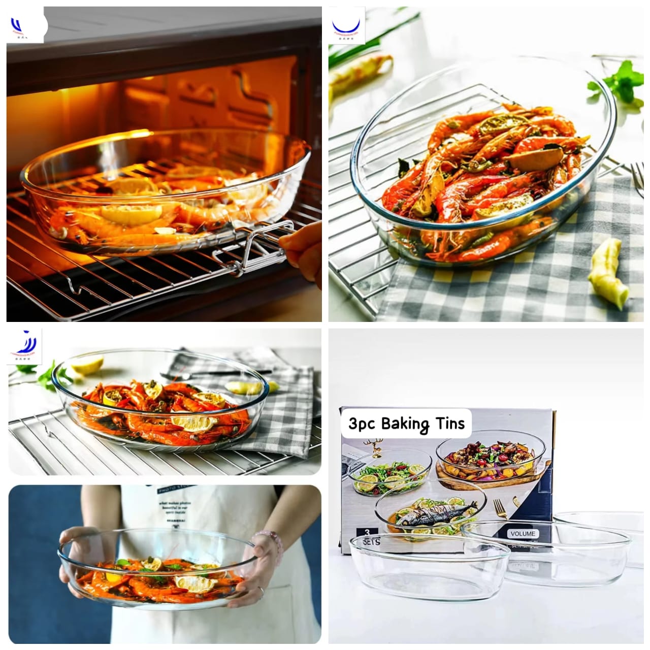 3pc Oval Glass Baking Dish Set,1.5, 2 & 3L