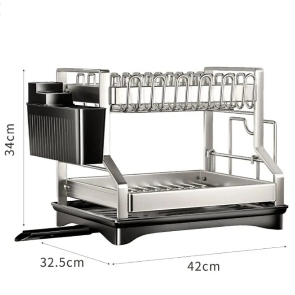 2-Tier Kitchen Dish Rack with drain tray