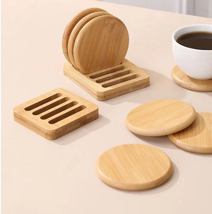 4Pc bamboo coasters and rack