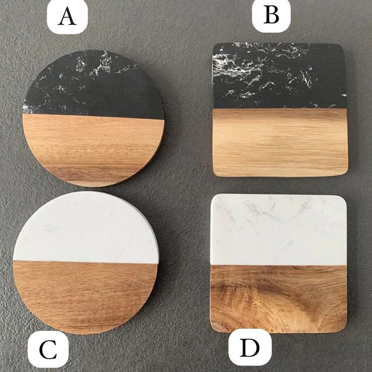 6pcs Heavy Marble Wood Splicing Coasters BlackNov