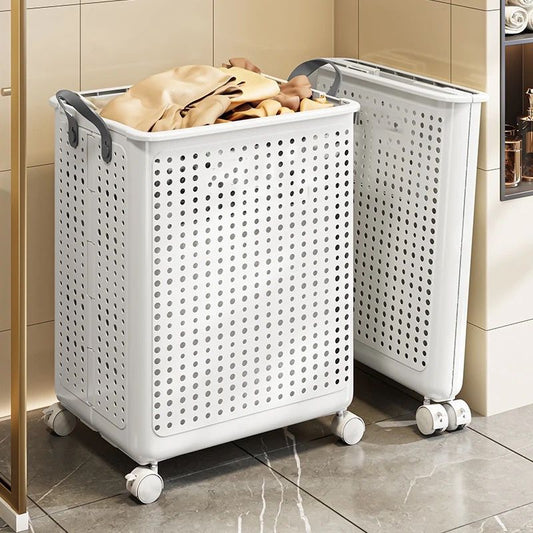 Laundry storage basket with wheels