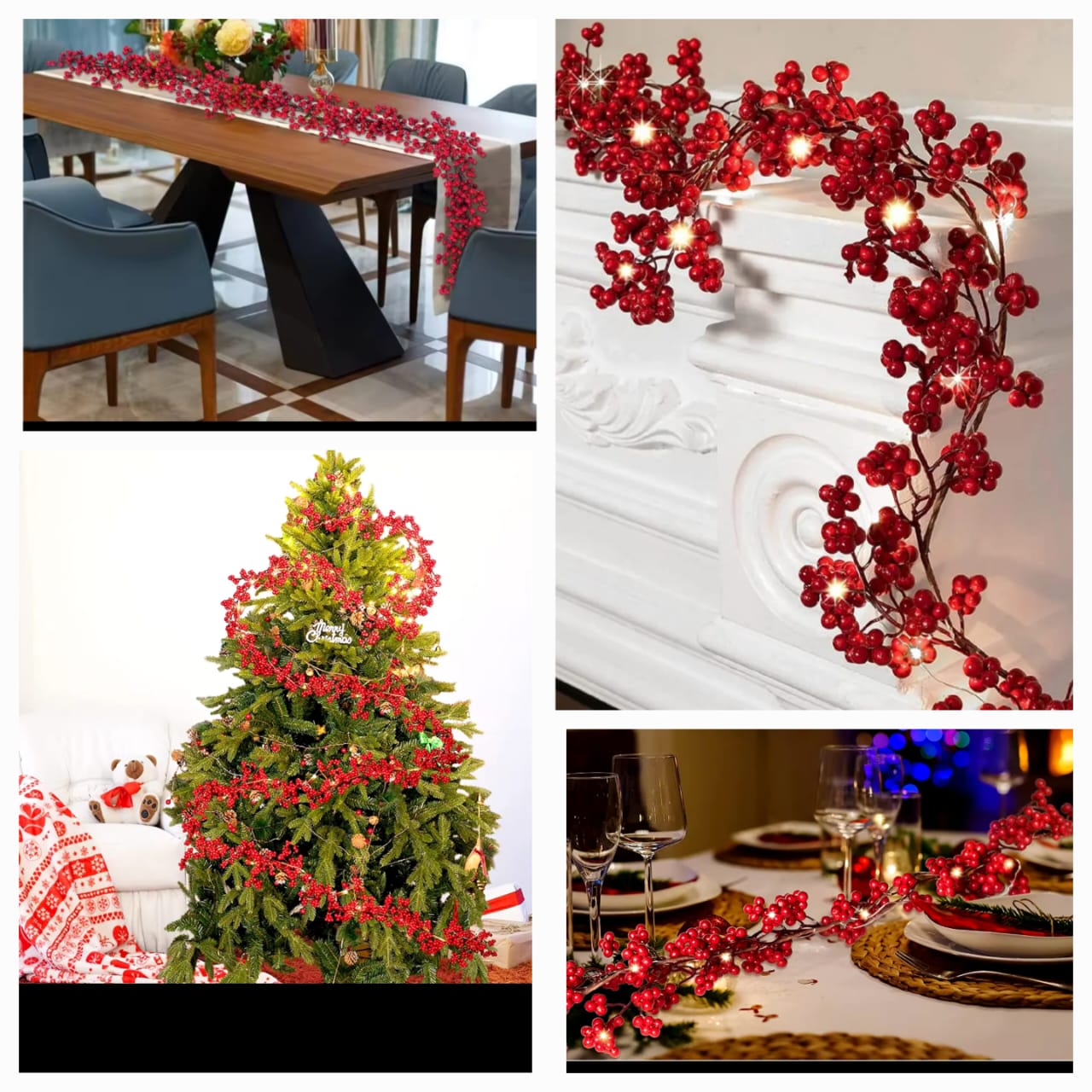 Christmas  red berry christmas garland with light