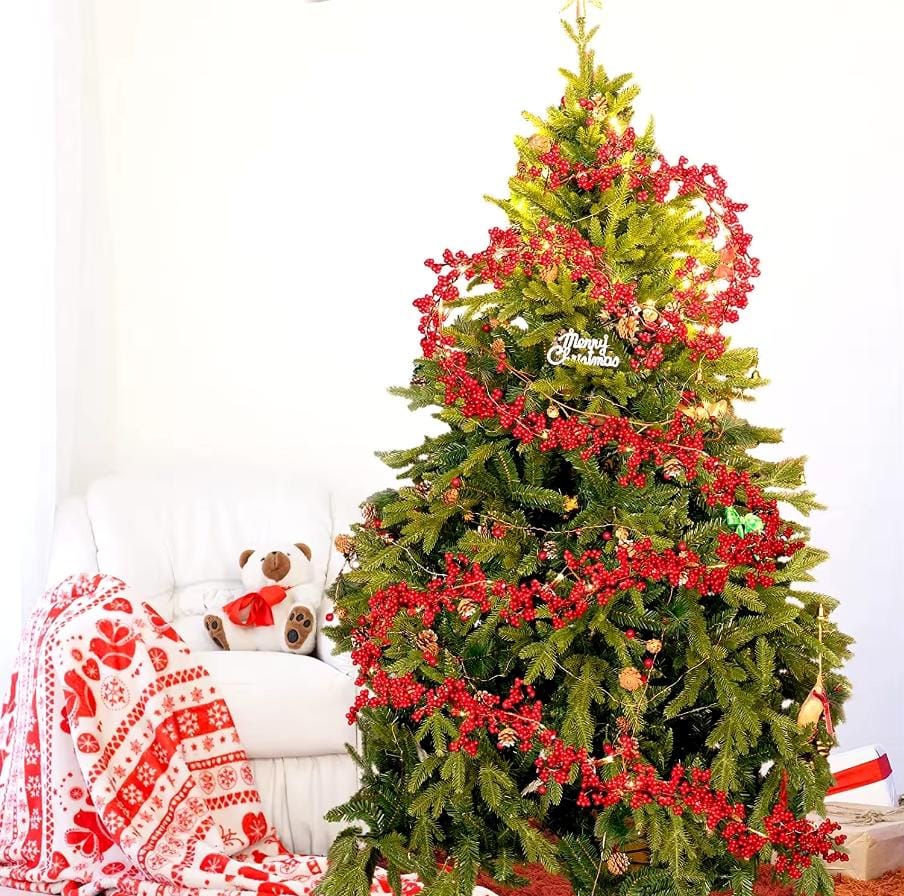 Christmas  red berry christmas garland with light