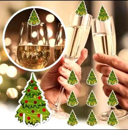 10 pieces Christmas cup card wine cocktail topper