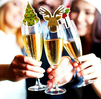 10 pieces Christmas cup card wine cocktail topper