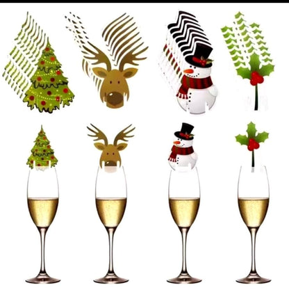 10 pieces Christmas cup card wine cocktail topper