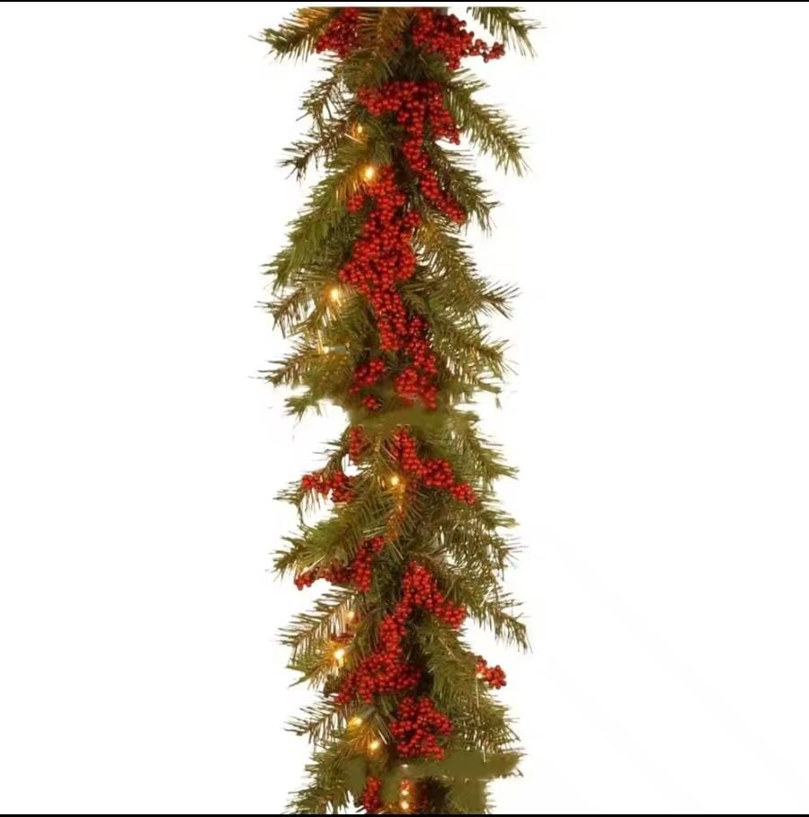 2.7M long Christmas garlands with lights Green with red berries